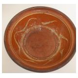 1023	SLIP DECORATED REDWARE BATTER BOWL, APPROXIMATELY 9 3/4 IN X 3 IN H