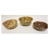 1025	3 BROWN SPATTER WARE BOWLS, LARGEST 8 IN X 4 IN H
