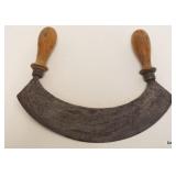 1032	PRIMITIVE CURVED HANDLED DOUBLE CHOPPER, APPROXIMATELY 12 IN X 10 IN