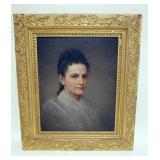 1042	OIL PAINTING ON CANVAS, PORTRAIT OF YOUNG WOMAN, APPROXIMATELY 26 IN X 30 IN OVERALL, ANOTATED 