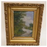 1046	EVE RINGHAM ANTIQUE OIL PAINTING ON CANVAS, LANDSCAPE, ARTIST SIGNED, APPROXIMATELY 8 IN X 10 I