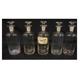 1051	ANTIQUE APOTHECARY JARS, LOT OF 5 ASSORTED, LARGEST APPROXIMATELY 8 IN, ALL WITH PONTIL MARKS O