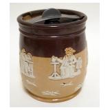1093	ROYAL DOULTON ENGLAND TOBACCO JAR, WITH EMBOSSED TAVERN SCENES, APPROXIMATELY 6 IN H