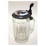 1101	ANTIQUE STEIN WITH HINGED PEWTER LID AND HAND PAINTED PORCELAIN INET CENTER, APPROXIMATELY 8 IN