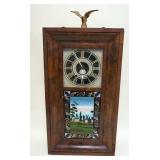 1129	OGEE WEIGHT DRIVEN SHELF CLOCK WITH REVERSE PAINTED GLASS, APPROXIMATELY 6 IN X 19 IN X 34 IN H