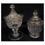 1142	2 FLINT GLASS COVERED SUGARS, APPROXIMATELY 9 1/2 IN H