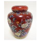 1150	ANTIQUE ASIAN GINGER JAR WITH PHOENIX BIRD, APPROXIMATELY 10 IN, RAISED FLORAL DESIGN ALL OVER