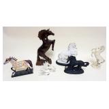 1166	GROUP OF PORCELAIN, WOOD AND GLASS HORSE FIGURES, LARGEST APPROXIMATELY 14 IN H