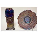 1169	CARNIVAL GLASS HAT PIN HOLDER AND 6 IN PLATE