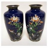 1171	PAIR OF BRASS ENAMELED VASE WITH BIRDS AND FLOWERS, APPROXIMATELY 7 1/2 IN H