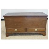 1176	WALNUT 6 BOARD DOVETAILED BLANKET CHEST ON BRACKET FEET WITH 2 DRAWERS, INTERIOR GLOVE BOX AND 