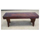 1178	PRIMITIVE COUNTRY PIN BUCKET BENCH WITH MORTISED TOP AND BOOT JACK CUT OUT SIDES, APPROXIMATELY