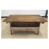1180	ANTIQUE PINE HUTCH TALBE WITH BREAD BOARD TOP, MISSING PEGS, TABLE IN THE ROUGH, APPROXIMATELY 