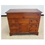 1181	ANTIQUE PINE LIFT TOP CHEST WITH 6 DRAWERS AND 1 DOOR ON BRACKET FEET, APPROXIMATELY 37 IN X 19