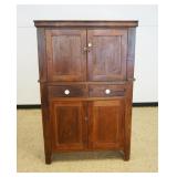 1192	ANTIQUE PRIMITIVE COUNTRY PINE 2 PART, 4 DOOR, 2 DRAWER CUPBOARD, APPROXIMATELY 43 IN X 16 IN X