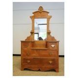 1200	PINE DROP CENTER COTTAGE CHEST OR DRAWERS WITH CANDLE SHELF AND BRACKT MIRROR BAC, APPROXIMATEL