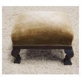 1202	MAHOGANY BALL AND CLAW FOOT UPHOLSTERED FOOT STOOL, APPROXIMATELY 15 IN X 12 IN X 10 IN