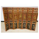 1206	ASIAN 7 PART FOLDING SCREEN WITH DIFFERENT HAND PAINTED PANELED SCENES THAT SECRETLY RECESS, CH