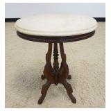 1210	VICTORIAN WALNUT OVAL MARBLE TOP PARLOR TABLE, APPROXIMATELY 23 IN X 17 IN X 29 IN H, 1 SIDE OF
