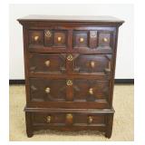 1213	ANTIQUE CONTENTIAL OAK 2 PART 5 DRAWER CHEST, APPROXIMATELY 38 IN X 23 IN X 49 IN, SOME LOSS TO