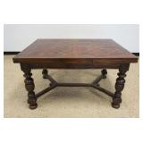 1213A	ANTIQUE FRENCH PARQUETRY TOP EXTENSION TABLE WITH PINNED CONSTRUCTION, APPROXIMATELY OPEN 91 I