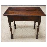 1217	ANTIQUE ENGLISH OAK 1 DRAWER STAND WITH TURNED LEGES AND PINNED CONSTRUCTION, APPROXIMATELY 20 