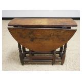 1220	ANTIQUE ENGLISH OAK GATE LEG TABLE, APPROXIMATELY 13 IN X 34 IN X 28 IN H, OPEN 41 IN X 34 IN X