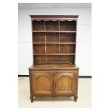 1227	ENGLISH OAK 2 PART OPEN FCE HUTCH, TOP NOT ORIGINAL TO BASE, APPROXIMATELY 22 IN X 52 IN X 93 I