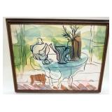 1240	MID CENTURY MODERN PAINTING SIGNED ETHAN 1968, APPROXIMATELY 30 IN X 24 IN
