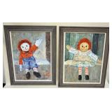 1244	J. FEINSOD OIL PAINTING ON BOARD, RAGGETY ANN AND ANDY, SIGNED, APPROXIMATELY 23 IN X 29 IN OVE