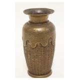 1251	SMALL ARTS & CRAFTS BRASS TOOLED VASE IN THE FORM OF A WOVEN BASKET, APPROXIMATELY 5 IN H