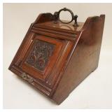 1253	ANTIQUE VICTORIAN CARVED WALNUT COAL HOD, APPROXIMATELY 14 IN X 17 IN X 13 IN