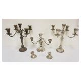 1262	LOT OF STERLING WEIGHTED CANDLESTICKS & CANDELABRAS, LARGEST APPROXIMATELY 14 IN