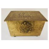 1284	SMALL ENGLISH BRASS EMBOSSED KINDLING BOX, APPROXIMATELY 17 IN X 11 IN X 11 IN HIGH