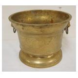 1285	SOLID BRASS ENGLISH PLANTER W/LION HEADS, APPROXIMATELY 9 1/2 IN X 7 IN