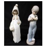 1008	LLADRO FIGURINES, YOUNG BOY W/HAMMER & TOYS & GIRL W/BASKET MISSING STICK, EACH APPROXIMATELY 9