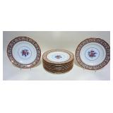 1014	12 HAND PAINTED PORCELAIN MEITO CHINA DINNER PLATES, APPROXIMATELY 10 3/4 IN
