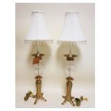 1110	PAIR OF ORNATE METAL & GLASS TYNDALE TABLE LAMPS, APPROXIMATELY 35 IN HIGH