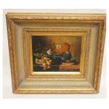 1128	CONTEMPORARY OIL PAINTING ON CANVAS IN GILT FRAME, ARTIST SIGNED, STILL LIFE, APPROXIMATELY 16 