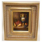 1129	CONTEMPORARY OIL PAINTING ON CANVAS IN GILT FRAME, ARTIST SIGNED, STILL LIFE, APPROXIMATELY 16 