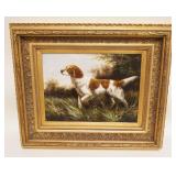 1130	CONTEMPORARY OIL PAINTING ON CANVAS IN GILT FRAME, ARTIST SIGNED OF A DOG, APPROXIMATELY 21 IN 