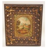 1131	CONTEMPORARY OIL PAINTING ON CANVAS IN GILT FRAME, ARTIST SIGNED, CASTLE SCENE, APPROXIMATELY 1