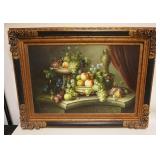 1133	LARGE CONTEMPORARY OIL PAINTING ON CANVAS, FRAMED OF STILL LIFE, ARTIST SIGNED, APPROXIMATELY 3