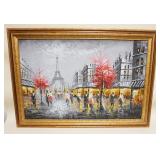 1134	LARGE CONTEMPORARY OIL PAINTING ON CANVAS, PARIS STREET SCENE SIGNED BURNET, APPROXIMATELY 41 I
