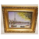 1144	CONTEMPORARY FRAMED PRINT OF EIFFEL TOWER IN DEEP GILT FRAME, APPROXIMATELY 20 IN X 22 IN OVERA
