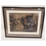 1146	ENGLISH VICTORIAN ENGRAVING, CLERICAL SCENE, FRAMED & MATTED, APPROXIMATELY 22 IN X 28 IN