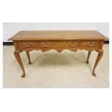 1166	PENNSYLVANIA HOUSE SOLID OAK SOFA TABLE, 3 DRAWER WQUEEN ANNE LEGS & SHELL CARVING, APPROXIMATE