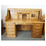 1178	CONTEMPORARY SOLID OAK ROLL TOP DESK, OAK CREST MANUFACTURING W/PANELED SIDES & MULTI DRAWER IN
