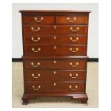 1188	COUNCIL MAHOGANY HIGH CHEST W/8 BANDED INLAID DRAWERS ON BRACKET FEET, CLEAN, APPROXIMATELY 38 