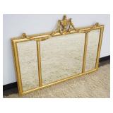 1200	ETHAN ALLEN BEVEL EDGED TRIPLE HANGING MIRROR IN GILT FRAME W/URN CREST